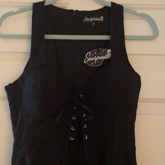 Sourpuss Dresses & Skirts - (50 Likes !!!) NWT SOURPUS midi dress, corseted top, eyelet fabric, got, pin up